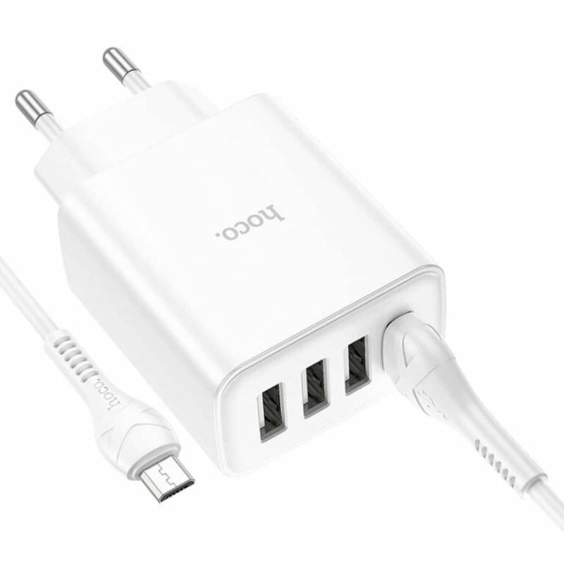 Мережевий зарядний пристрій HOCO C102A Fuerza QC3.0 four-port charger set(Micro) White