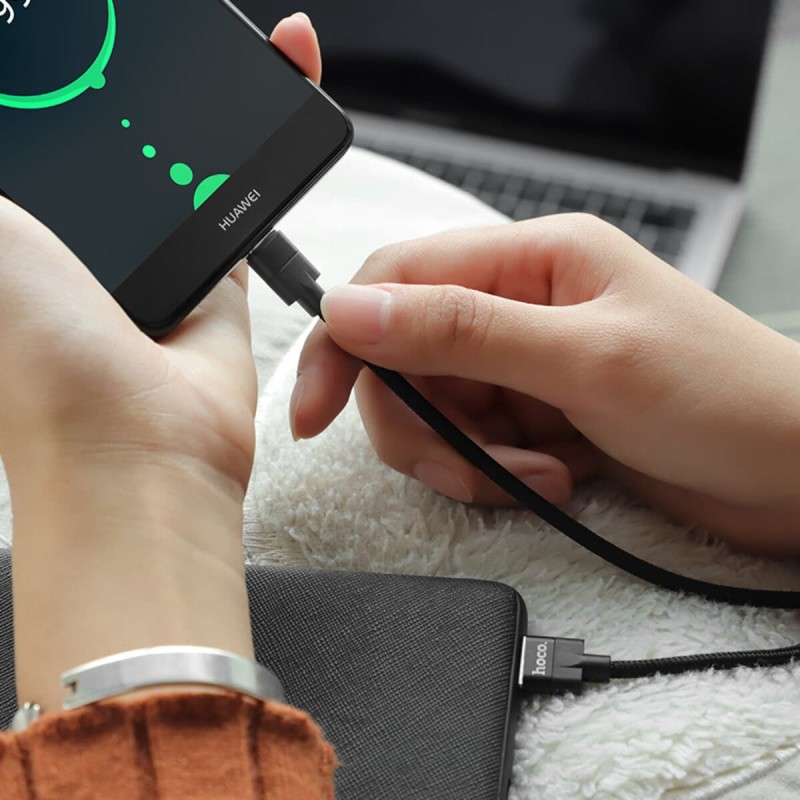 Кабель HOCO U55 USB to Type-C 2.4A, 1.2m, nylon. zinc connectors, Black