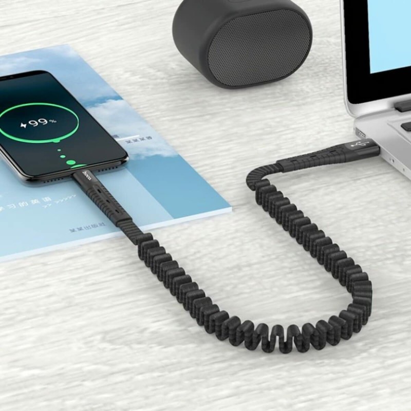 Кабель HOCO U78 USB to Type-C 2.4A, 0.8-1.2m, nylon, TPE connectors, elastic, Black