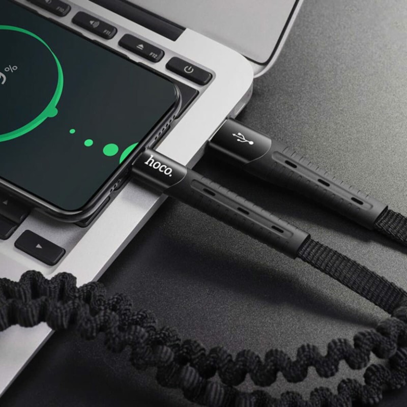 Кабель HOCO U78 USB to Type-C 2.4A, 0.8-1.2m, nylon, TPE connectors, elastic, Black