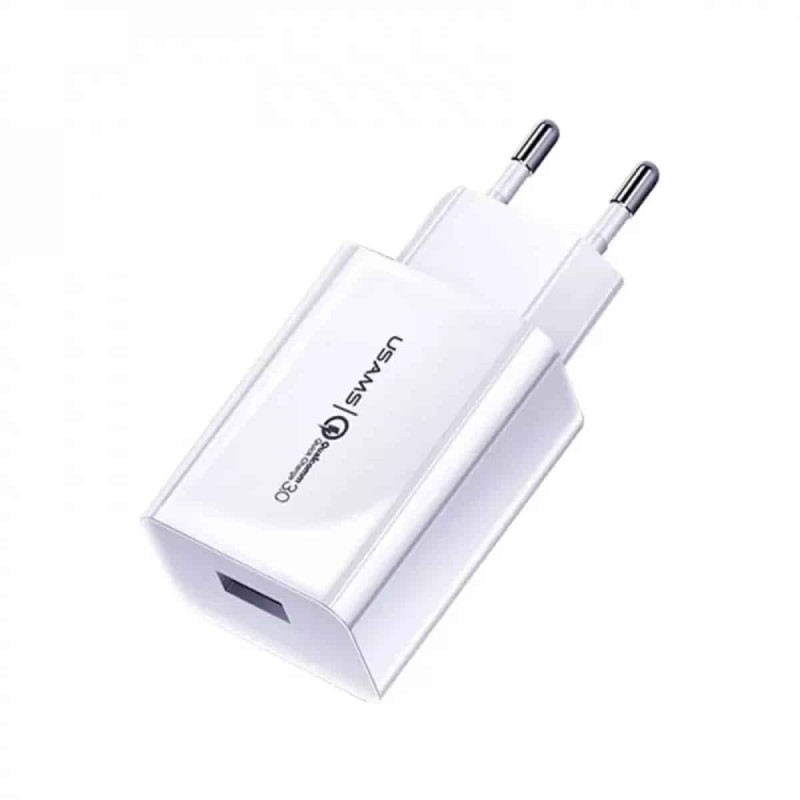 МЗП Usams T48 Travel Charger Kit 18W (T22 Single USB QC3.0 Charger EU+Uturn Type-C Cable 1M) White