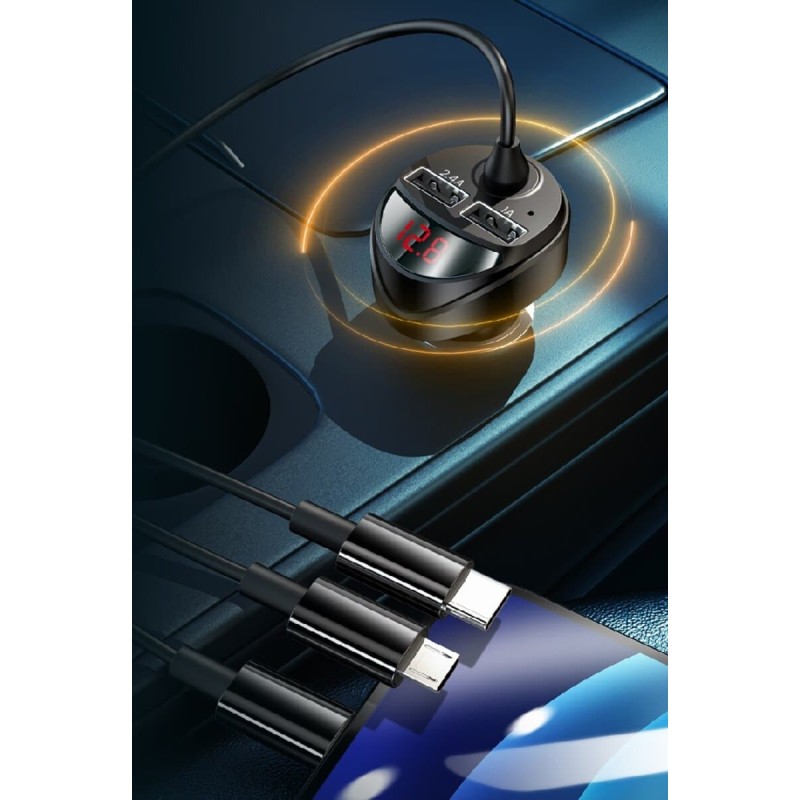 АЗП Usams US-CC119 C22 3.4A Dual USB Car Charger With 3IN1 Spring Cable Black
