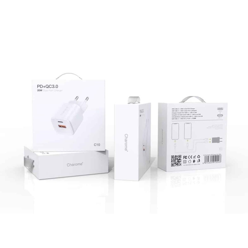Мережевий зарядний пристрій CHAROME C10 Pure PD+QC3.0 20W Charger White