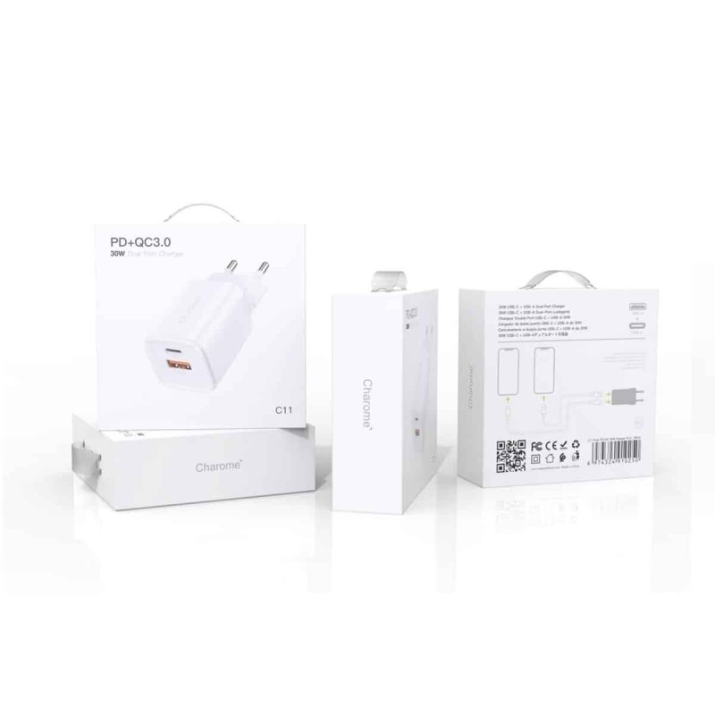 Мережевий зарядний пристрій CHAROME C11 Pure PD+QC 3.0 30W Charger  White