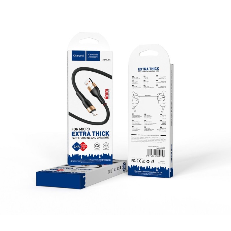 Кабель CHAROME C23-01 USB-A to Micro charging data cable Black