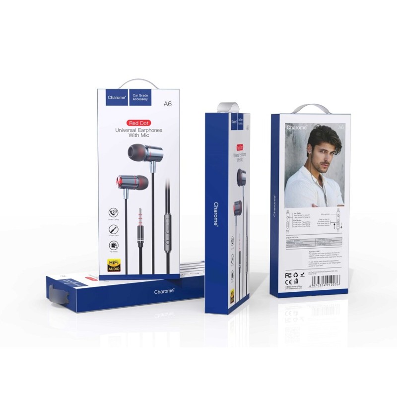 Навушники CHAROME A6 Red Dot Universal Earphone with Mic Black