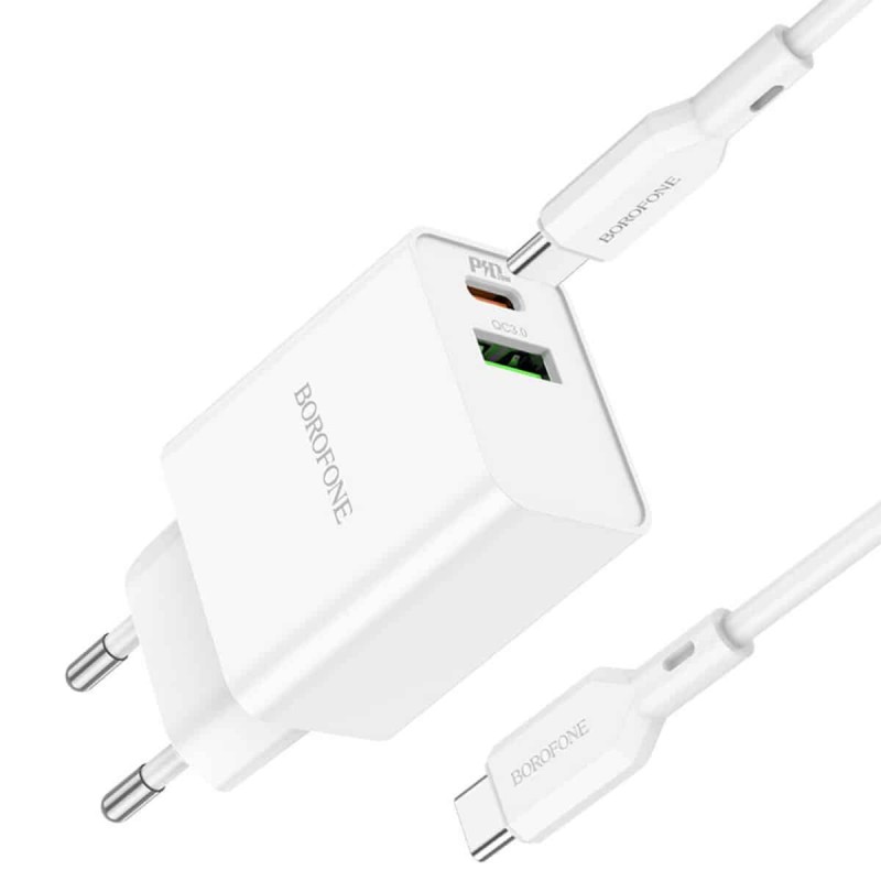 Мережевий зарядний пристрій BOROFONE BA69A Resource PD20W+QC3.0 charger set(Type-C to Type-C) White