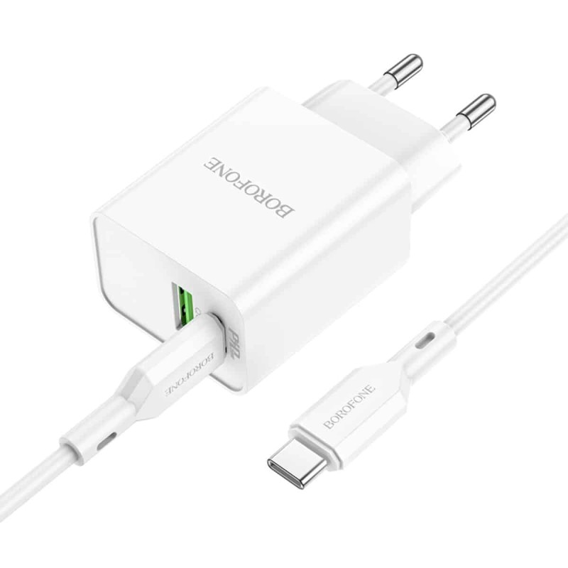 Мережевий зарядний пристрій BOROFONE BA69A Resource PD20W+QC3.0 charger set(Type-C to Type-C) White