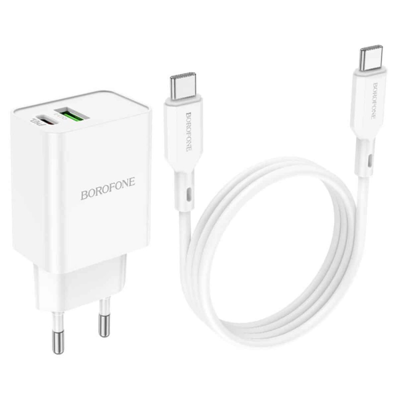 Мережевий зарядний пристрій BOROFONE BA69A Resource PD20W+QC3.0 charger set(Type-C to Type-C) White