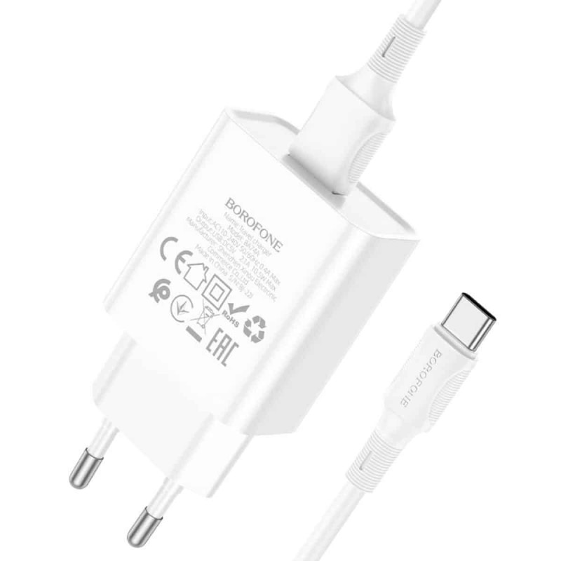 Мережевий зарядний пристрій BOROFONE BA74A Aspirer single port charger set(Type-C) White