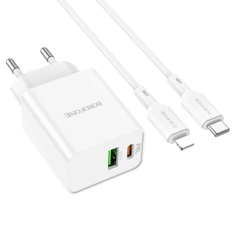 Мережевий зарядний пристрій BOROFONE BA69A Resource PD20W+QC3.0 charger set(C to iP) White