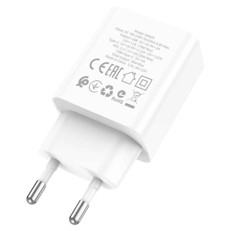 Мережевий зарядний пристрій BOROFONE BA69A Resource PD20W+QC3.0 charger White