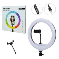 Кільцева світлодіодна LED лампа RGB  WH32, 30 см з тримачем для телефону + пульт
