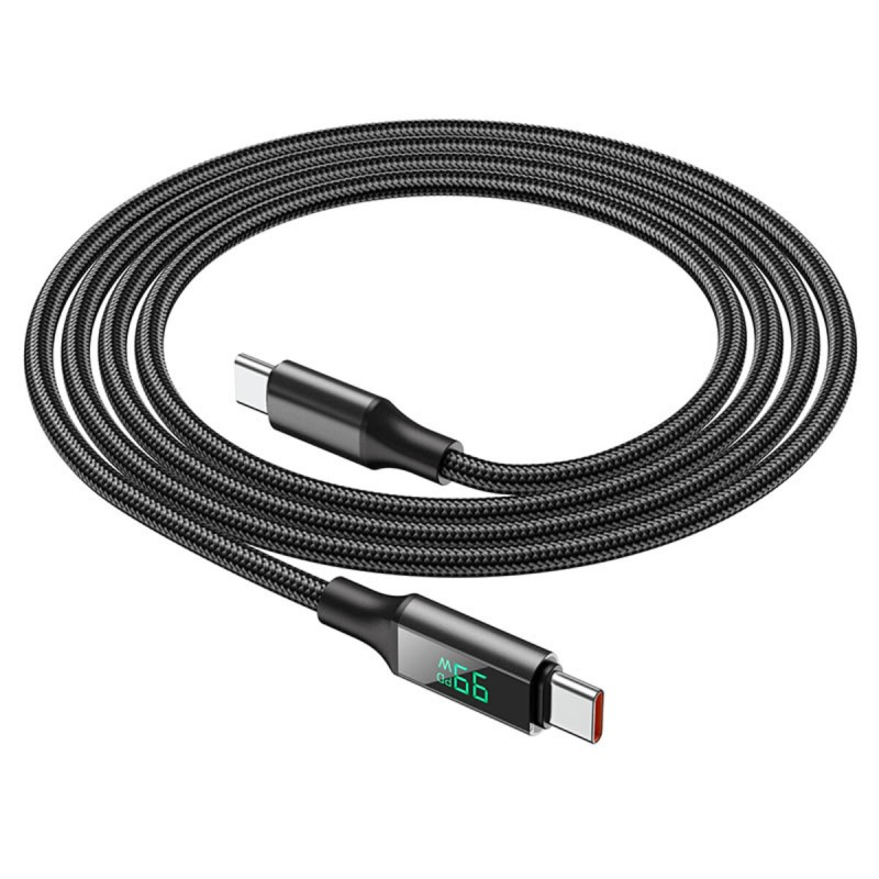 Кабель BOROFONE BU32 Type-C to Type-C 5A, 100W, 1.2m,  nylon, aluminum connectors, digital display, Black