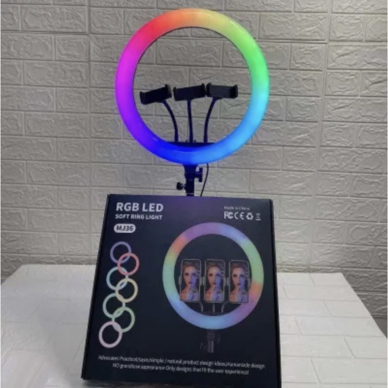 Кільцева світлодіодна LED лампа RGB MJ36, 36 см з тримачем для телефону + пульт