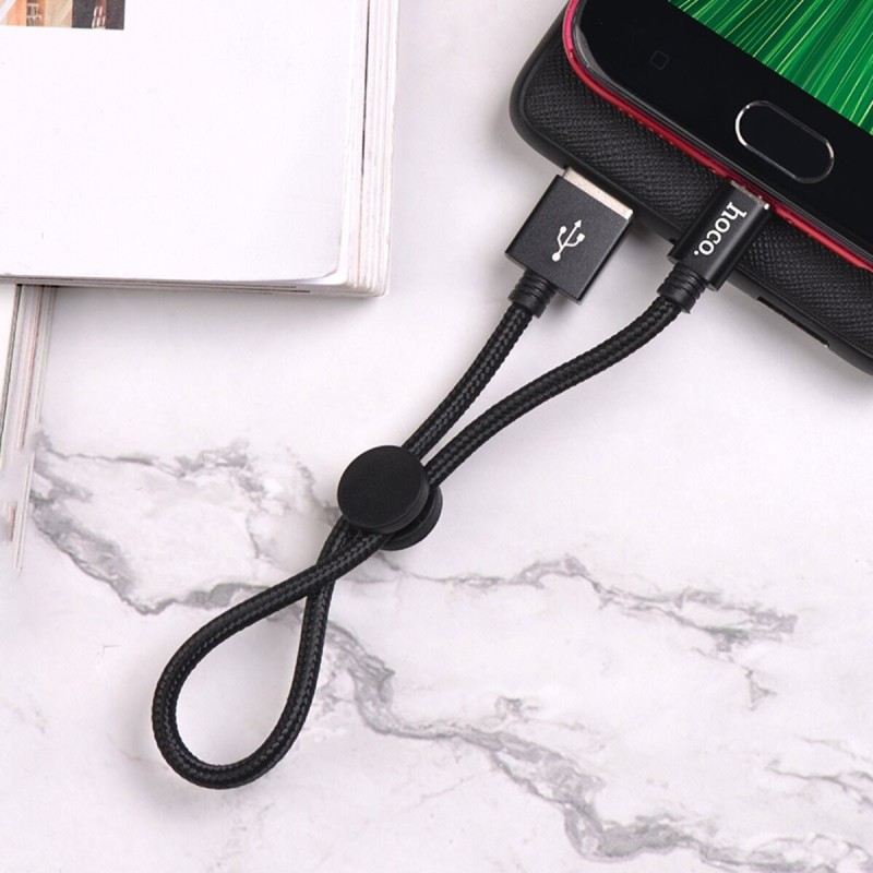 Кабель HOCO X35 USB to Micro 2.4A, 0.25m, nylon, aluminum connectors, Black