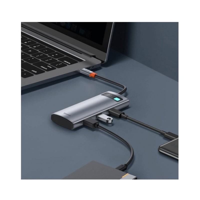 USB-Hub Baseus Metal Gleam Series 7-in-1 Multifunctional Type-C HUB Docking Station Gray (Type-C to HDMI*1+USB3.0*2+USB-C*1+PD*1+SD/TF*1)