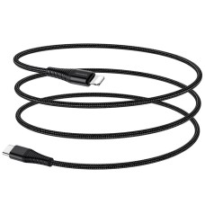 Кабель BOROFONE BU27 USB to iP, 3A, 20W, 1m, nylon, aluminum connectors,  Black