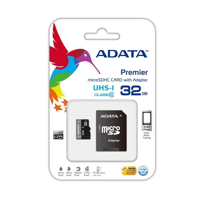 microSDHC (UHS-1) A-DATA Premier 32Gb Class 10 (R-85Mb/s)  (adapter SD)