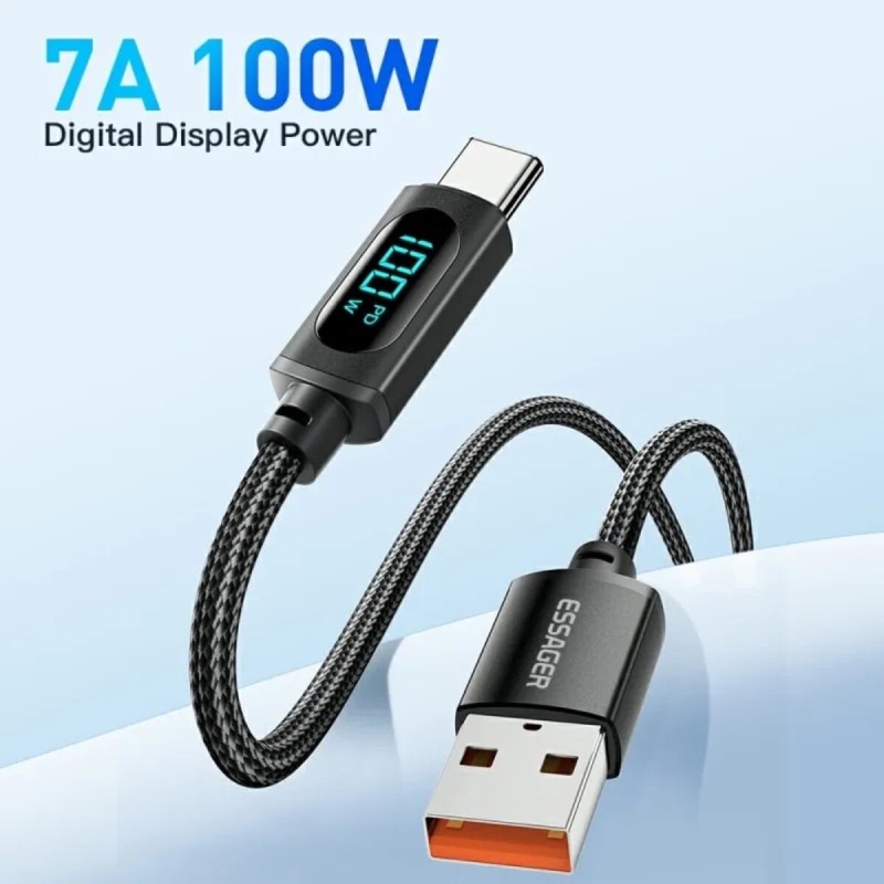 Кабель Essager Enjoy LED Digital Display USB Charging Cable USB A to Type C 100W 2m black (EXCT-XYA01-P)