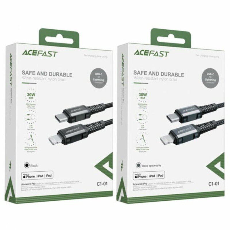 Кабель ACEFAST C1-01 Type-C to iP 3A, 1.2m, nylon, aluminum connectors, Gray
