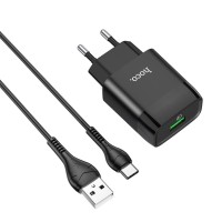 Мережевий зарядний пристрій HOCO C72Q Glorious single port QC3.0 charger set(Type-C)  Black