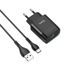Мережевий зарядний пристрій HOCO C72Q Glorious single port QC3.0 charger set(Type-C)  Black