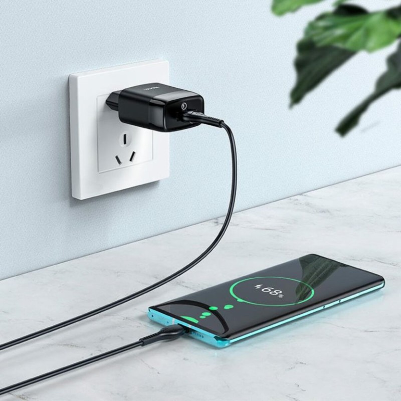 Мережевий зарядний пристрій HOCO C72Q Glorious single port QC3.0 charger set(Type-C)  Black