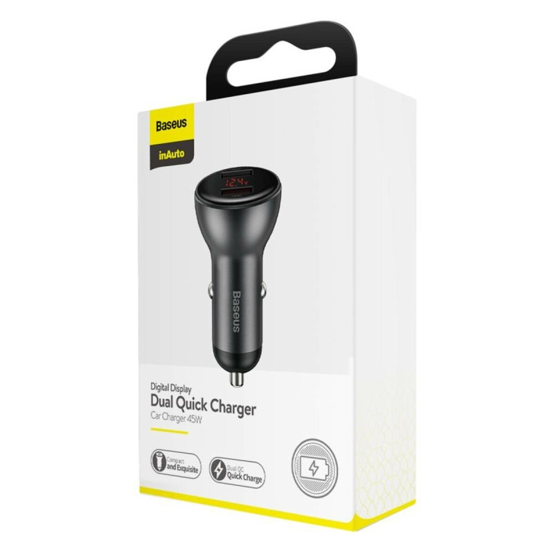 Автомобільний зарядний пристрій Baseus Digital Display Dual SCP  U+U 45W Gray