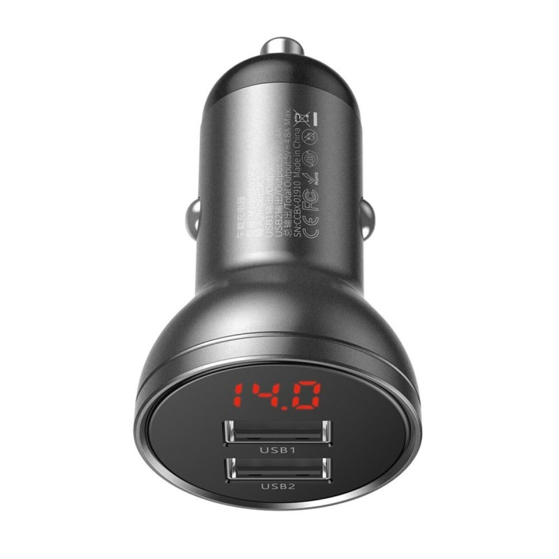 Автомобільний зарядний пристрій Baseus Digital Display Dual SCP  U+U 45W Gray