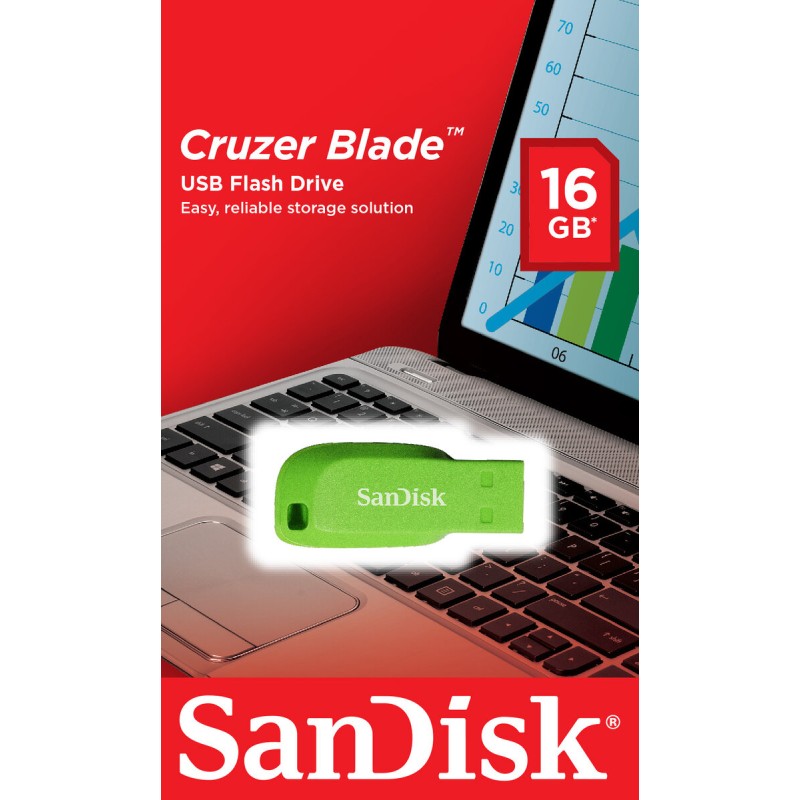 Flash SanDisk USB 2.0 Cruzer Blade 16Gb Green Electric