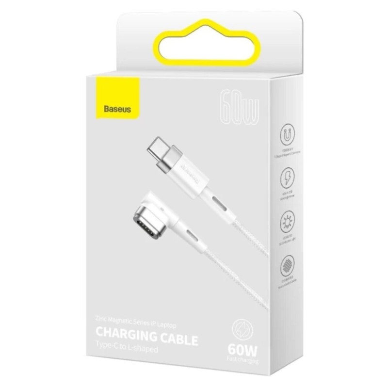 Кабель Baseus Zinc Magnetic Series iP Laptop Charging Cable Type-C to L-shaped Port 60W 2m White