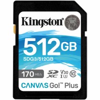 SDXC (UHS-1 U3) Kingston Canvas Go Plus 512Gb class 10 V30 (R170MB/s, W90MB/s)