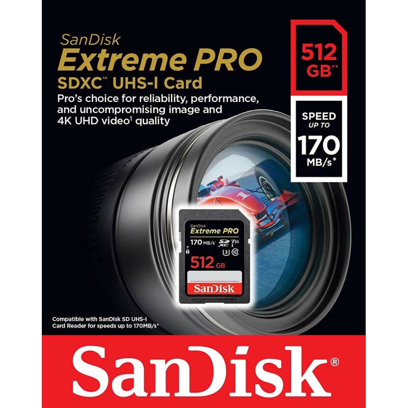 SDXC (UHS-1 U3) SanDisk Extreme PRO 512Gb class 10 V30 (170Mb/s)