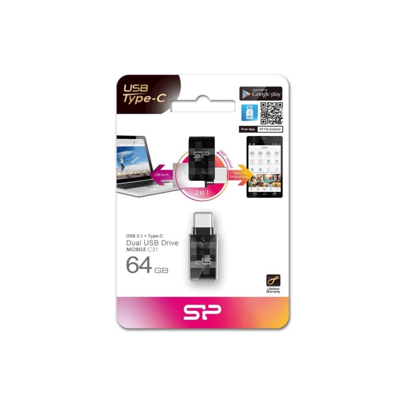 Flash SiliconPower USB 3.2 Mobile Type-C/USB C31 64Gb Black