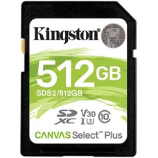 SDXC (UHS-1 U1) Kingston Canvas Select Plus 512Gb class 10 V10 (R-100MB/s)