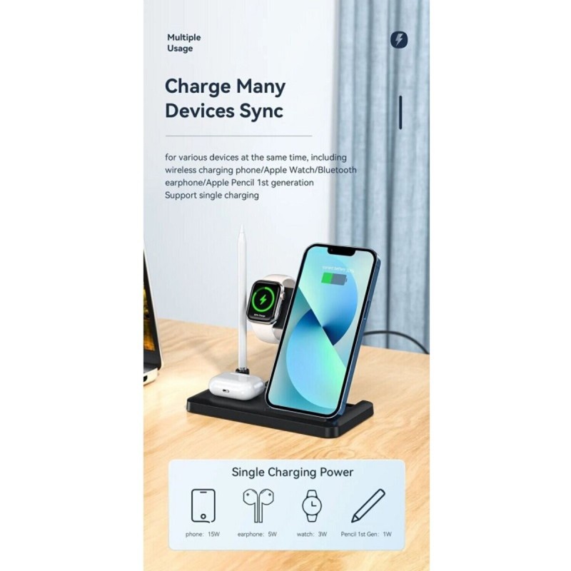 Бездротовий зарядний пристрій Essager Jiecheng 4-in-1 desktop wireless charging  black (EWXZM-JC01-Z)