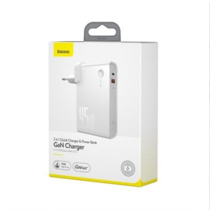 Зарядний пристрій Baseus Power Station (GaN) 2 in1 Q.C. Power bank & Charger C+U 10000mAh 45W White