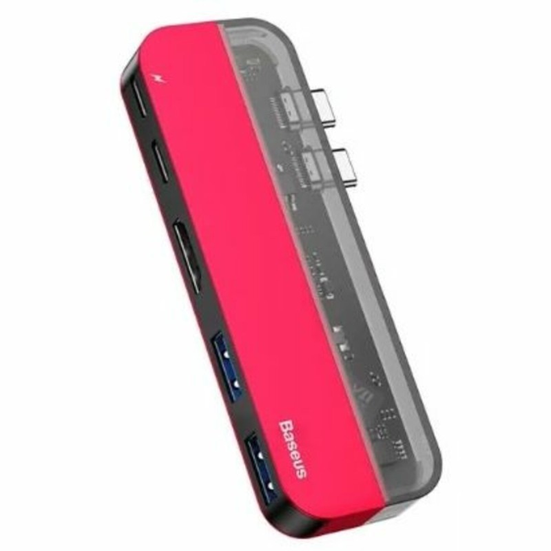 USB-Hub Baseus Transparent Series Dual Type-C Multifunctional HUB Adapter Red