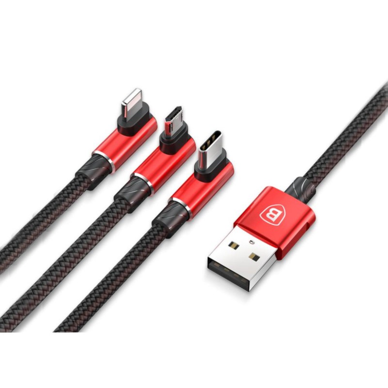 Кабель Baseus MVP 3-in-1 Mobile Game Cable USB For M+L+T 1.2m Red
