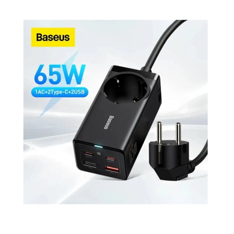 Мережевий зарядний пристрій Baseus GaN3 Pro Desktop Powerstrip AC+2U+2C 65W EU Black Baseus Xiaobai series fast charging Cable Type-C  to Type