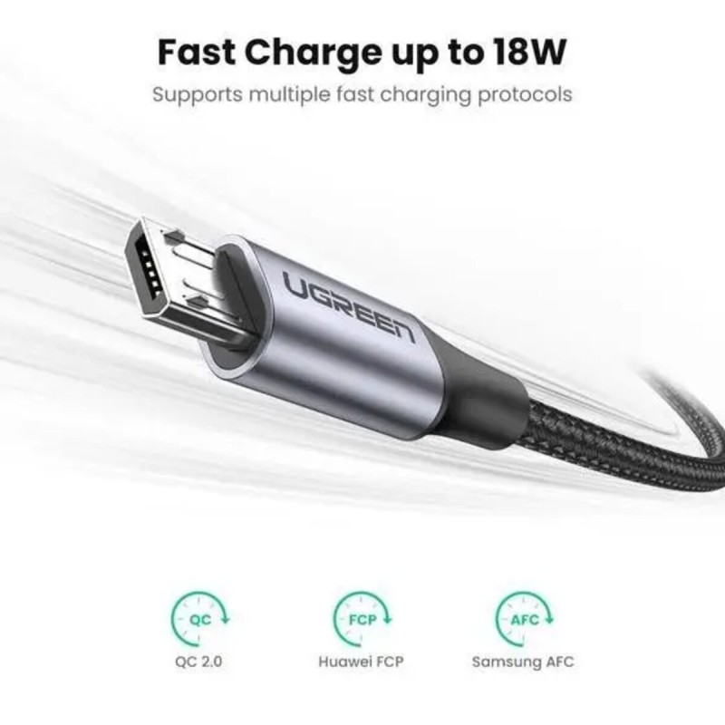 Кабель UGREEN US290 Micro USB 2.0 Cable 1M Metal/Black (UGR-60146)