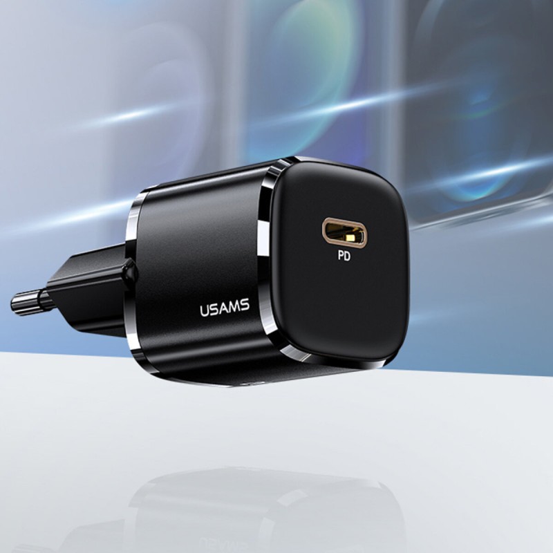 Мережевий зарядний пристрій Usams US-CC124 T36 20W Super Si PD Fast Charger(EU) Black