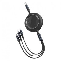 Кабель Baseus Bright Mirror One-for-three Retractable Data Cable USB to M+L+C 3.5A 1.2m Black