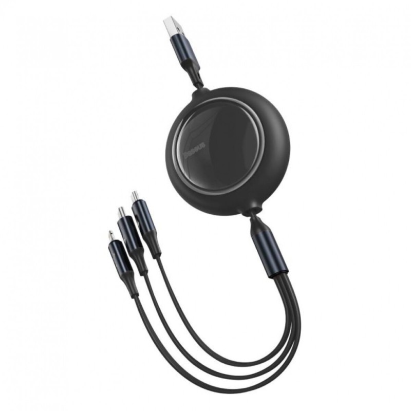 Кабель Baseus Bright Mirror One-for-three Retractable Data Cable USB to M+L+C 3.5A 1.2m Black