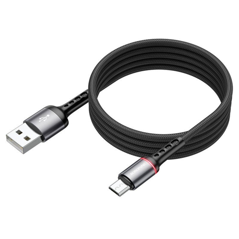 Кабель BOROFONE BU33 USB to Type-C 3A, 1.2m, nylon, aluminum connectors, light indicator, Black