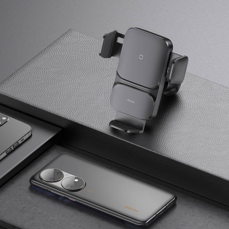 Тримач для мобiльного з БЗП Baseus Wisdom Auto Alignment Car Mount Wireless Charger (QI 15W) (Air Outlet base) Black