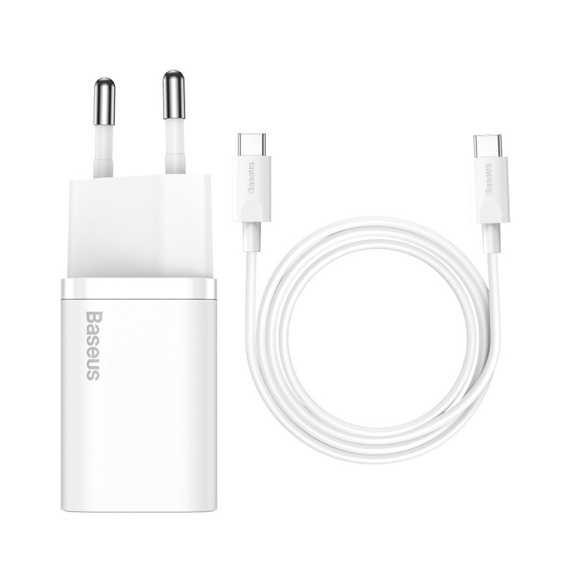 МЗП Baseus Super Si Quick Charger 1C 25W EU Sets White (With Mini White Cable Type-C to Type-C 3A 1m White)