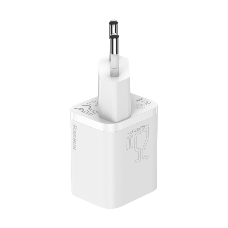 МЗП Baseus Super Si Quick Charger 1C 25W EU Sets White (With Mini White Cable Type-C to Type-C 3A 1m White)