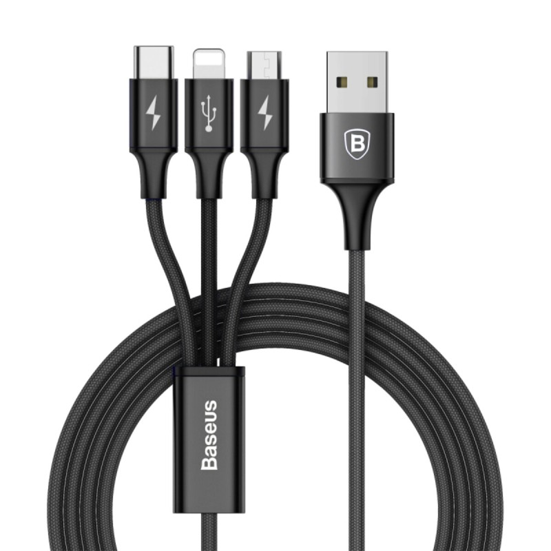 Кабель Baseus Rapid Series 3-in-1 Cable M+L+T 3A 1.2m Black
